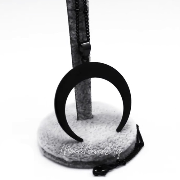 Large Black Goth Moon Pendant Necklace - Picture 4 of 7